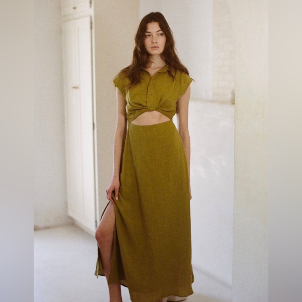 a.ren Green Maxi Linen Dress - Size Medium